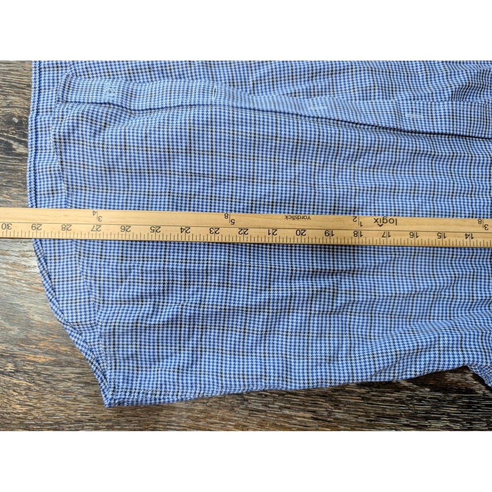 Johnston & Murphy Shirt Mens Medium Blue Houndstooth Long Sleeve Button Up - Picture 8 of 8